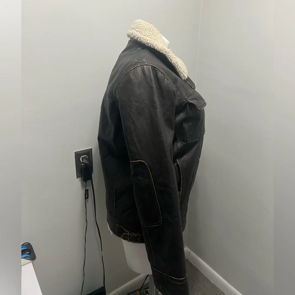 Vintage Wilsons Leather Brown Jacket with Cream Shearling - Picture 4 of 8